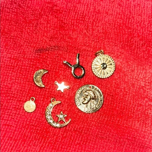 Gold Charm Set with Moon and Star Designs - Picture 1 of 1